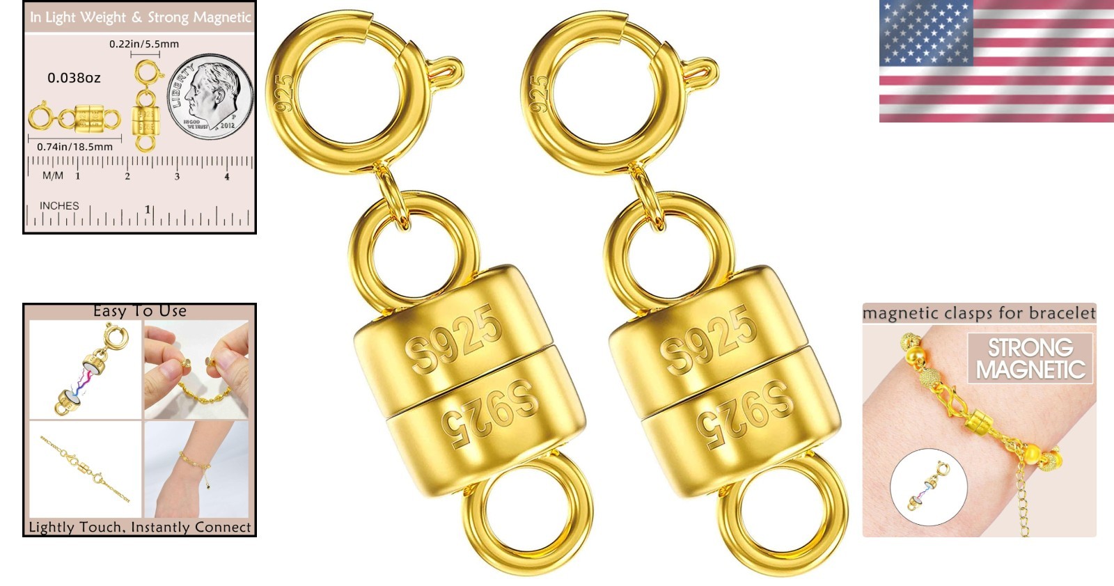 14K Gold Plated Magnetic Clasps for DIY Jewelry – Hypoallergenic and Easy to Use
