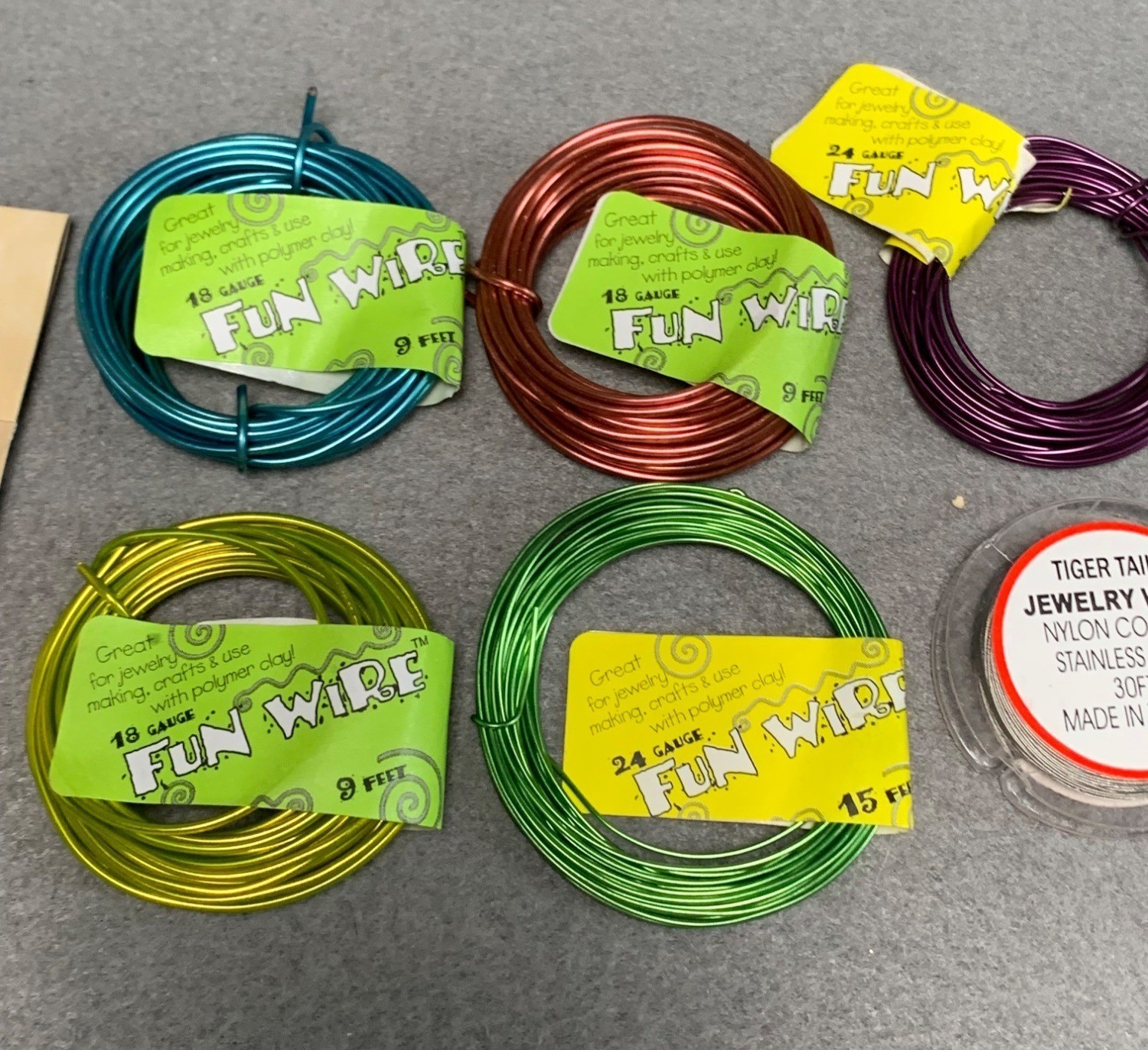 Assorted Jewelry Wire Set – Fun Wire & Tiger Tail – 18-32 Gauge – 9-15 Feet Each