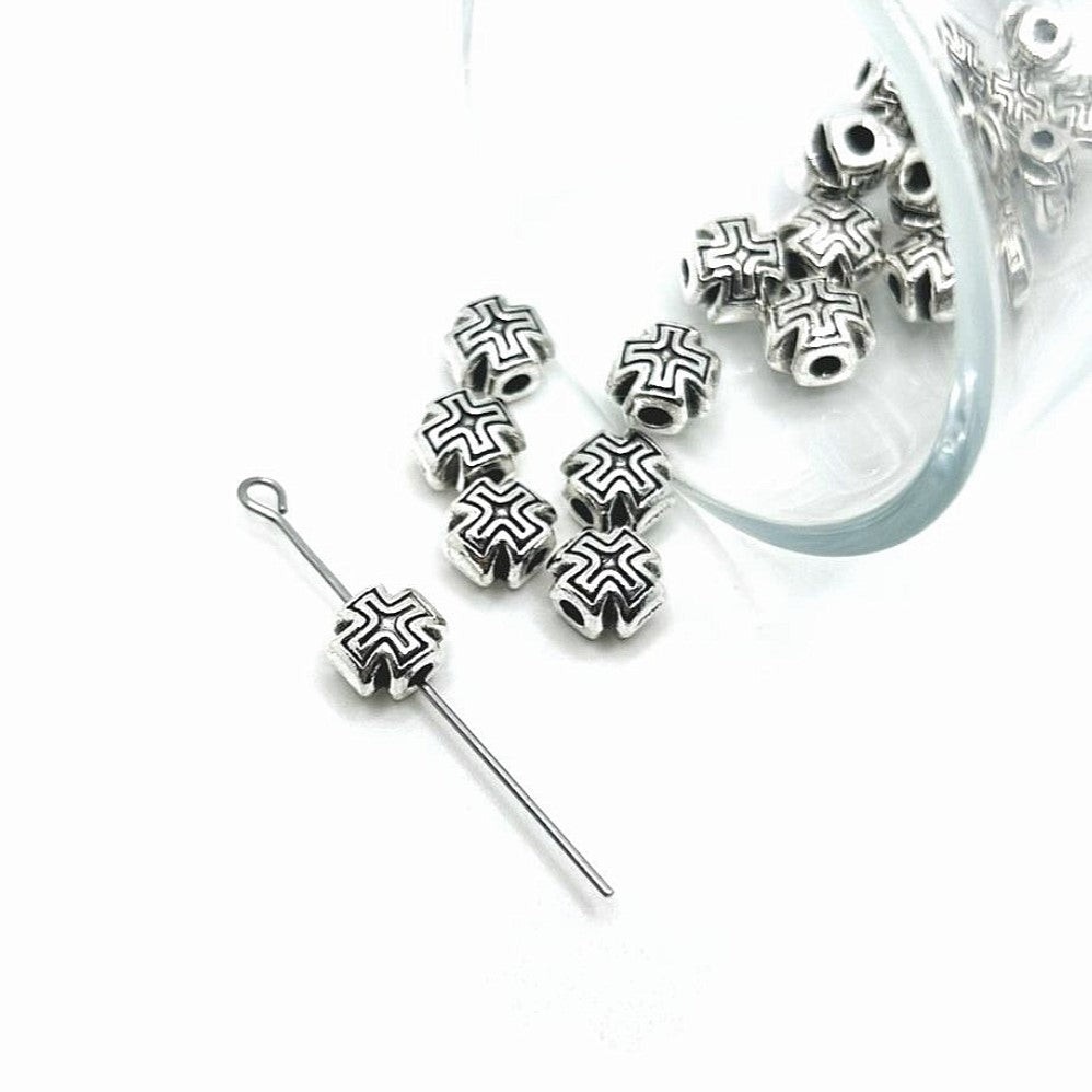 Silver Iron Cross Spacer Charm Beads, 8x7mm – US Seller