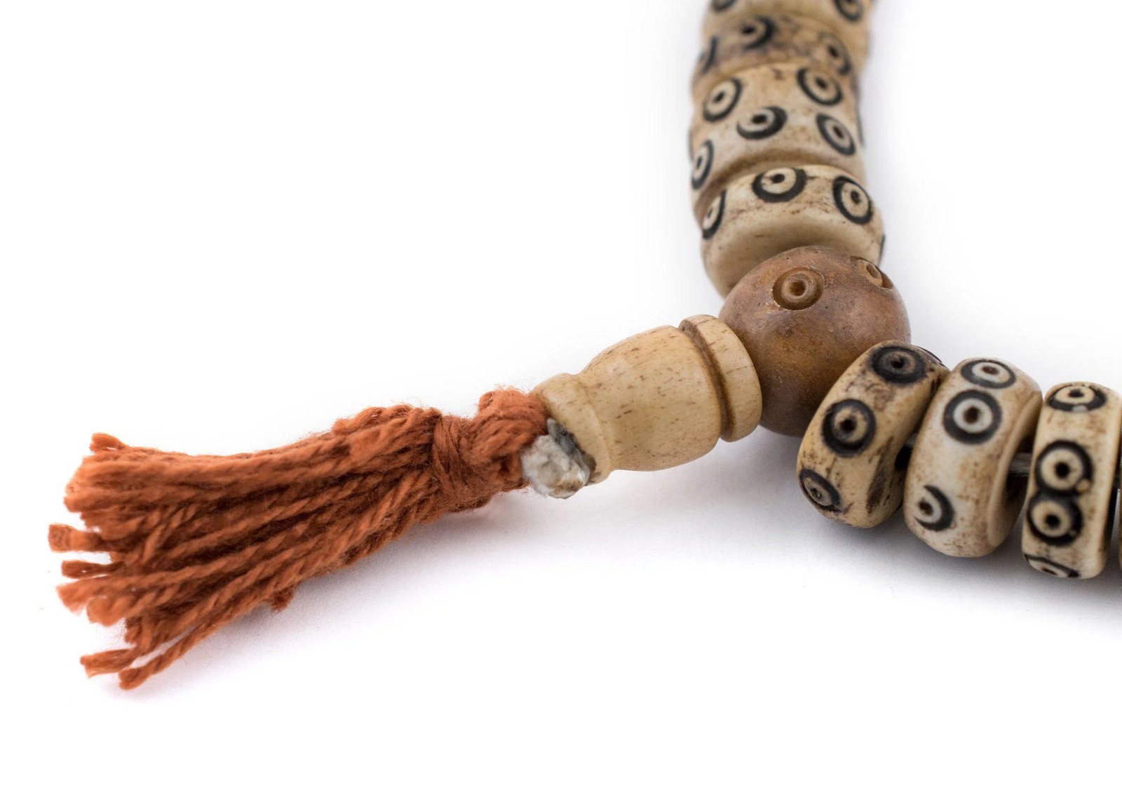 Brown Carved Eye Disk Bone Mala Beads 12mm Nepal Large Hole 22 Inch Strand