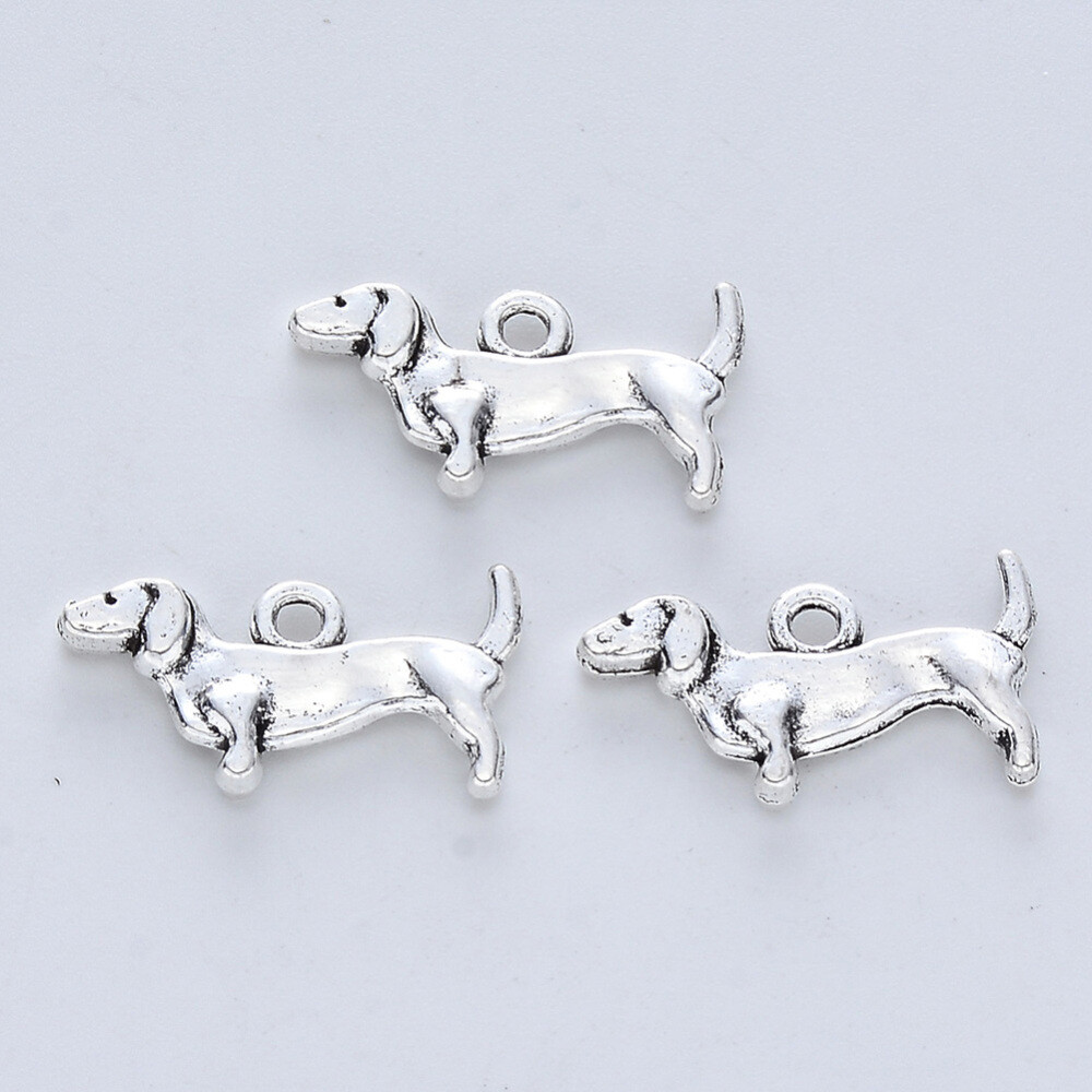 8 Dachshund Dog Charms Weenie Dog Jewelry Making Supplies Antiqued Silver 19mm