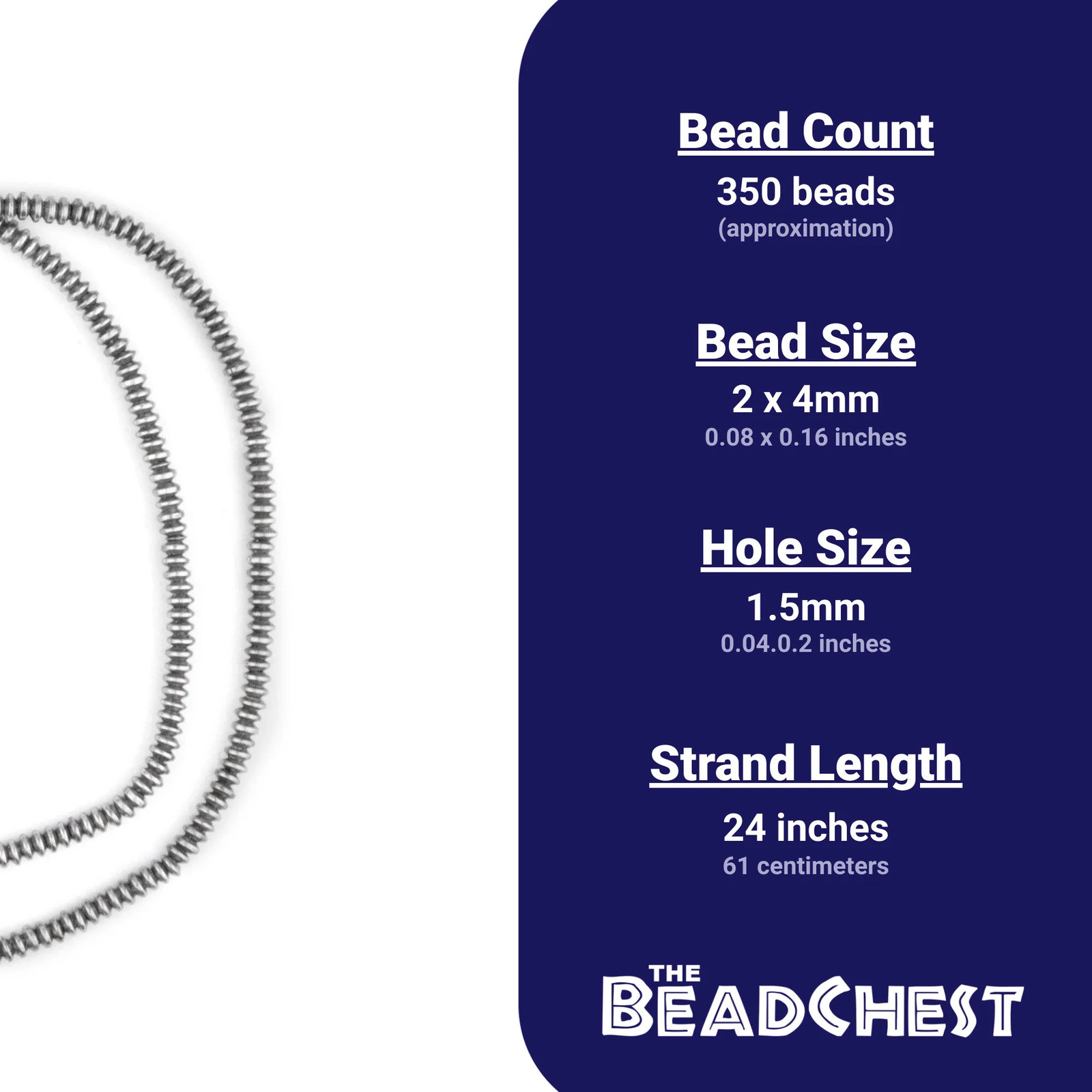 Silver Saucer Beads 4mm White Metal 24 Inch Strand