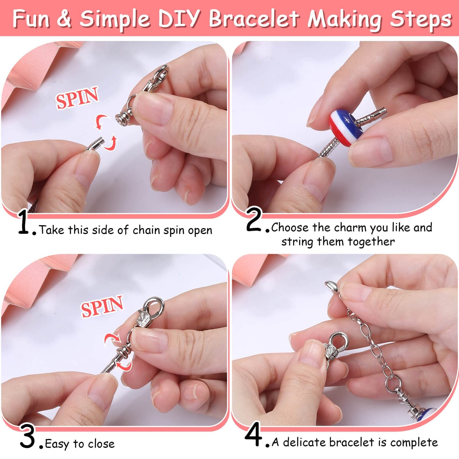 180 Pcs Charm Bracelet Making Kit for Girls, Unicorn Mermaid Multicolor