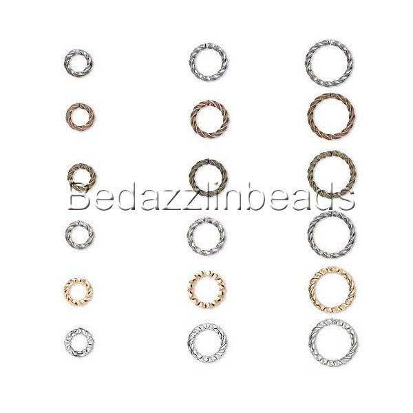 Lot of 100 Plated Fancy Twisted Open 16 Gauge Round Ring Jumprings in Many Sizes