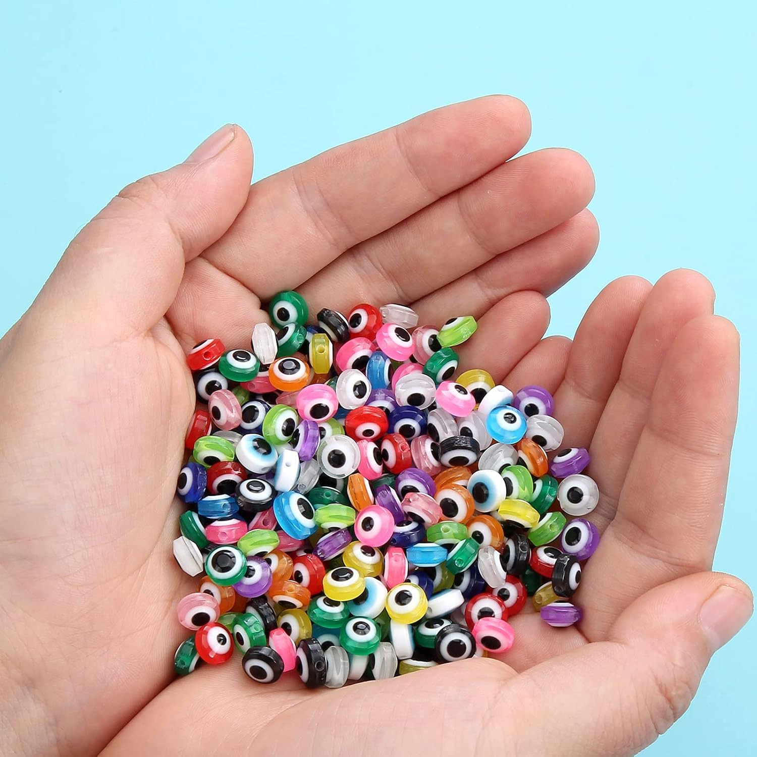 200 Pieces Flat Round Evil Eye Beads Handmade Resin Lampwork 8mm Charms Spacer B