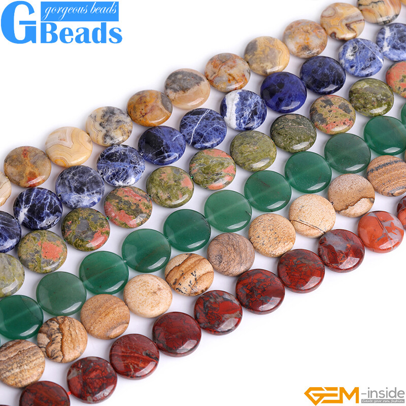 Natural Gemstone Assorted Coin Loose Beads For Jewelry Making 15″ Free Shipping