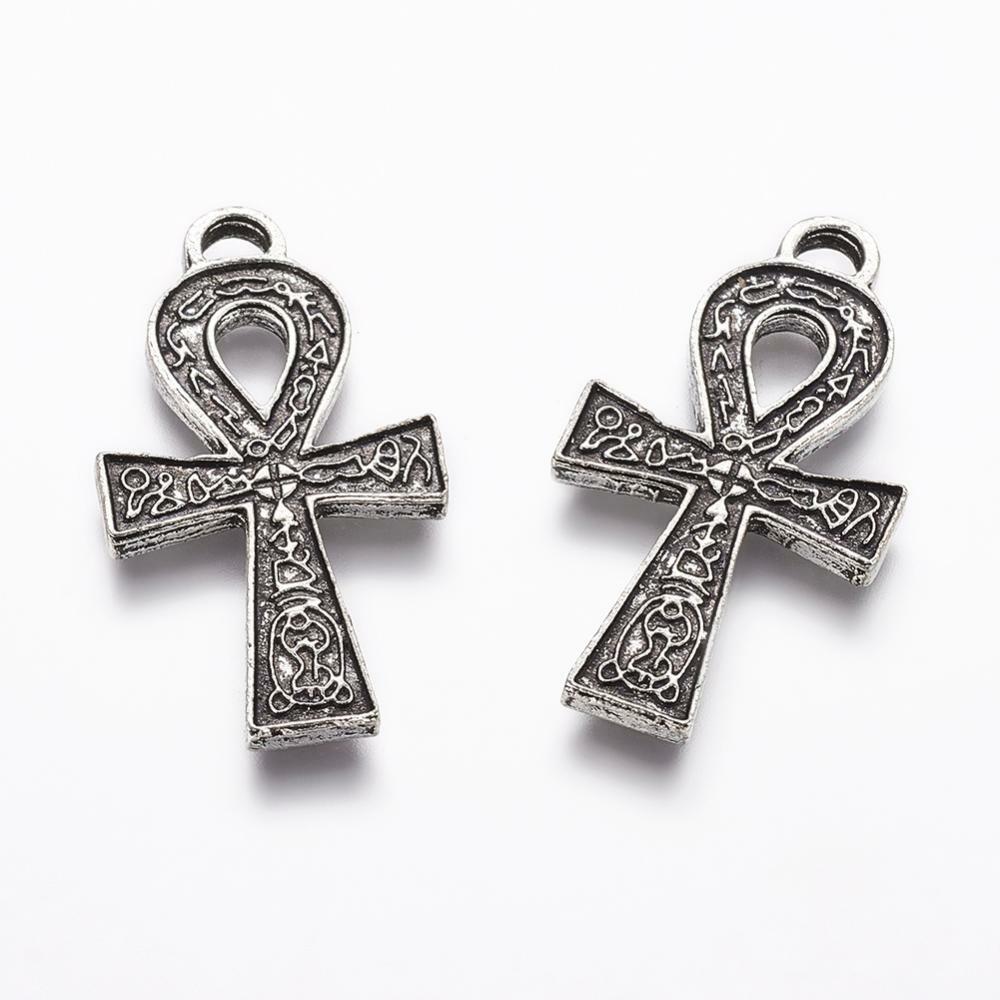 2 Ankh Cross Charms Antiqued Silver Cross Pendants Egyptian Religious 36mm