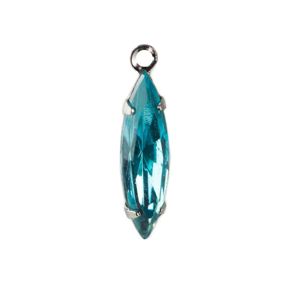 Faceted Aqua Glass Navette Stones Silver 1 Loop Setting 15x4mm (6) nav006R
