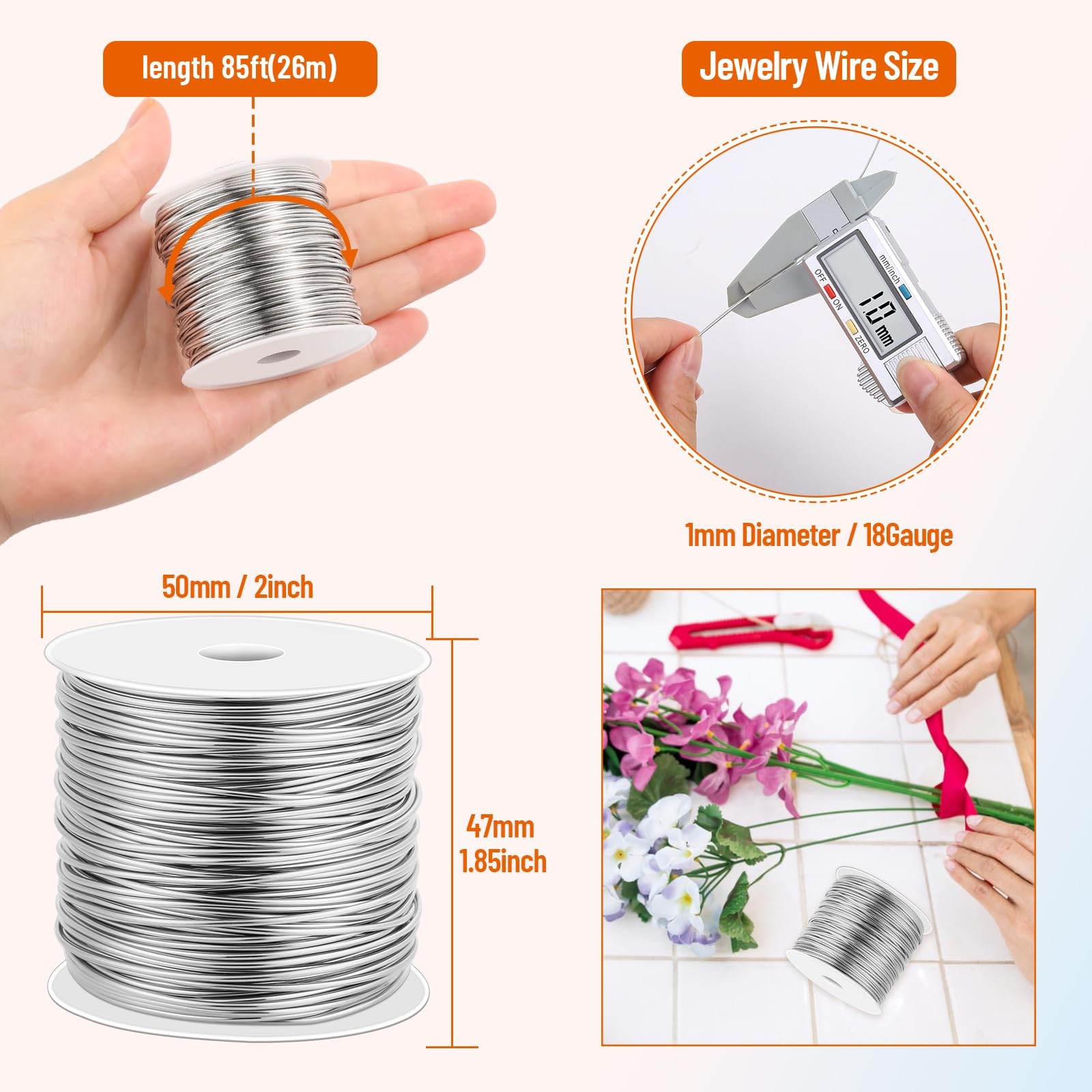 Cridoz 18 Gauge Stainless Steel Wire for Jewelry Making, 1mm Bailing Silver