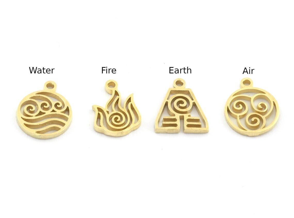 5 pcs Small Charm Water, Fire, Earth, Air Symbols Pendant Raw 5341-42-43-44