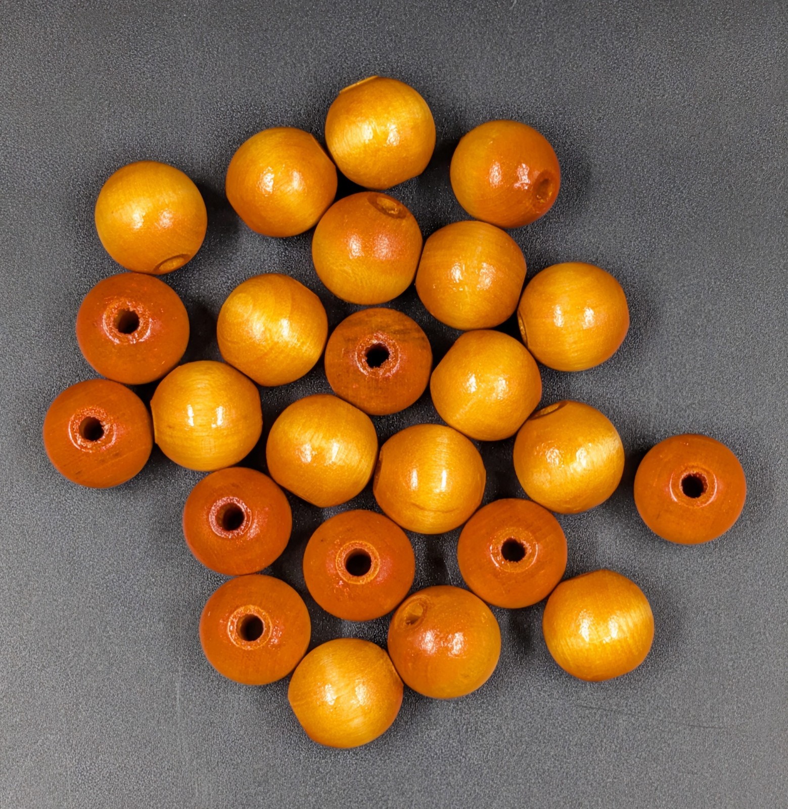 NOS! Pack of 24 Large ¾” 19mm Wood Beads, Glossy Finish 4.5mm Hole for Stringing