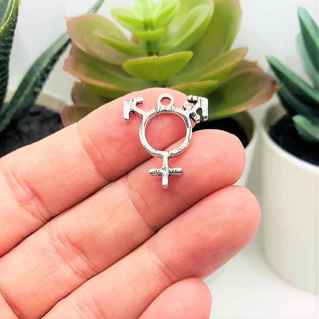 Antique Silver Transgender Pride Symbol Pendant Charm, LGBTQIA+, Rainbow Pride,