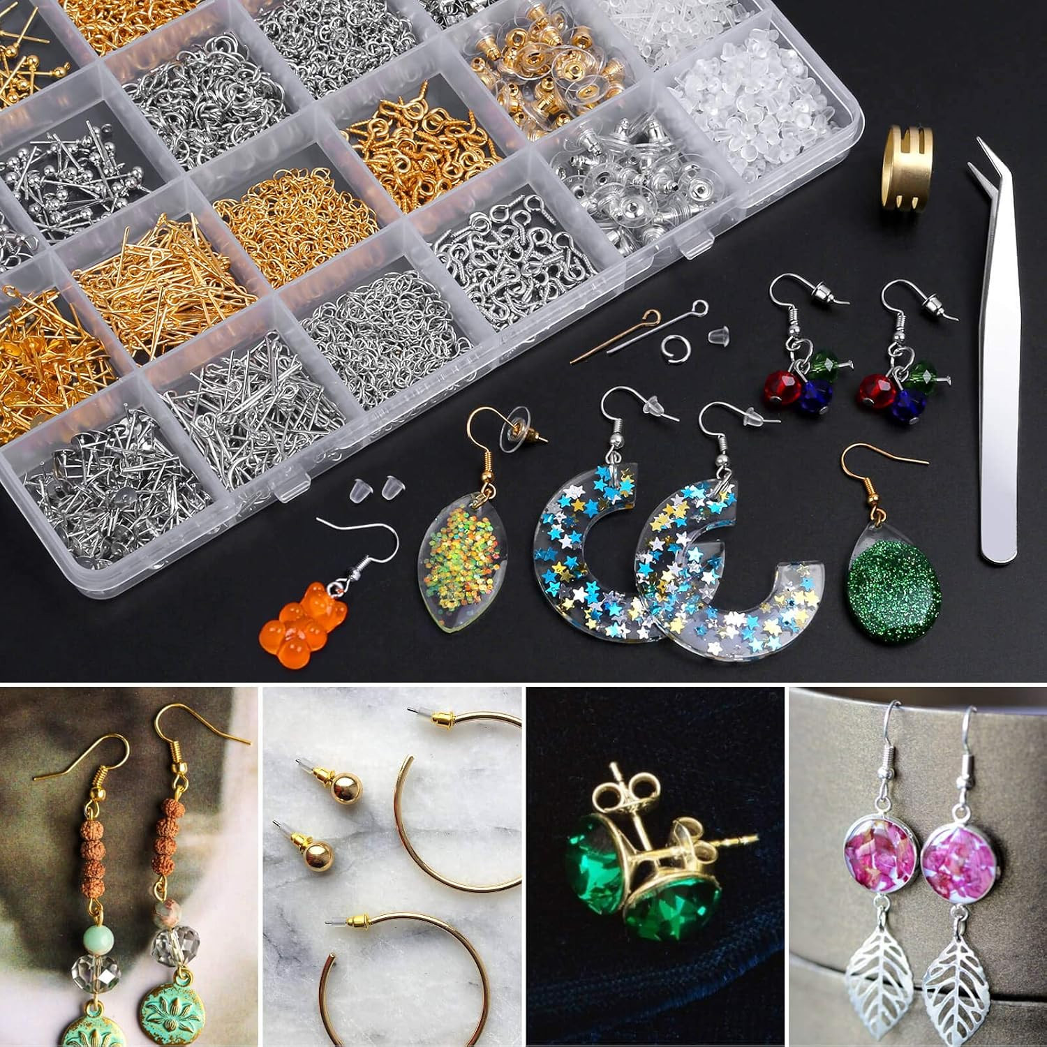 Earring Making Supplies Kit, 2900Pcs Earring Hardware Pieces Repair Parts with
