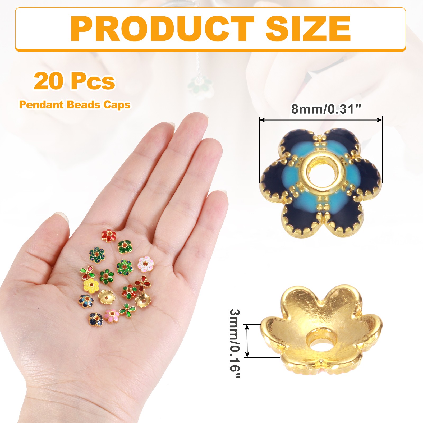 20Pcs 8×3 mm Flower Beads Caps Enamel Bead End Spacers Blue