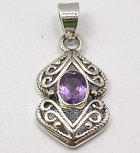 0.925 Pure Silver Amethyst tcw 1.0 Oxidized Pendant 3.3 cm Fashion Stone