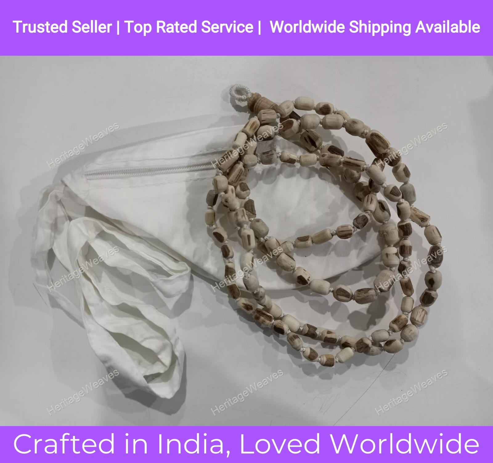 New 108 Beads Jaap Mala With White Gomukhi Bag Tulsi Jaap used in Hinduism
