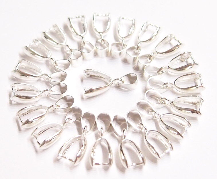20 Large Silver Pinch Bails 25x10mm for Cameos, Cabochons, Glass, Beads, Nice