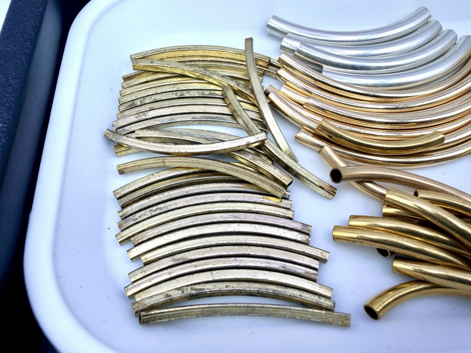 10 Oz Metal Tube Beads Gold Silver Bronze Spacers Curved Jewelry Bulk Findings