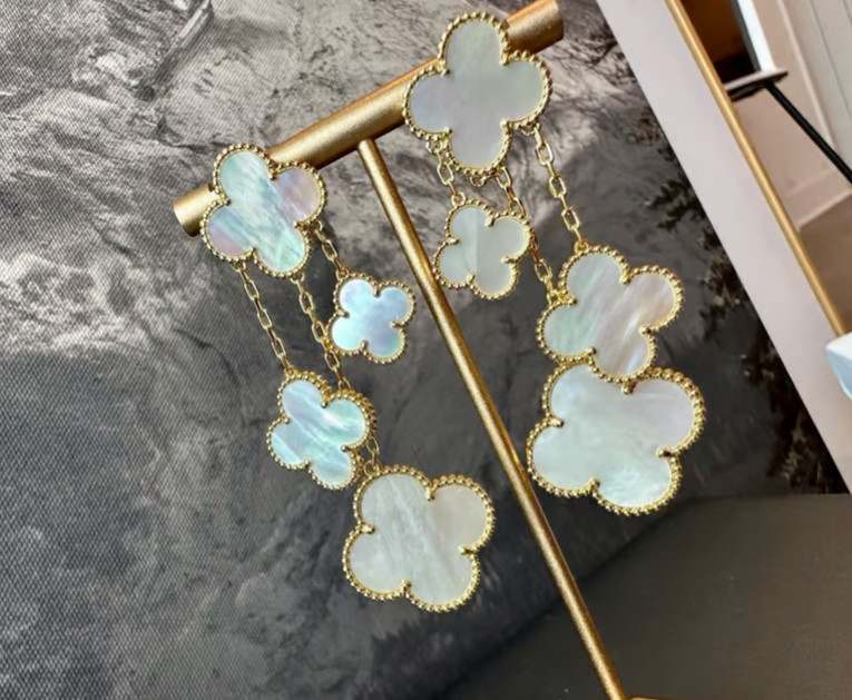 White Flower 4 motifs earrings Sterling Silver 925 gold plated