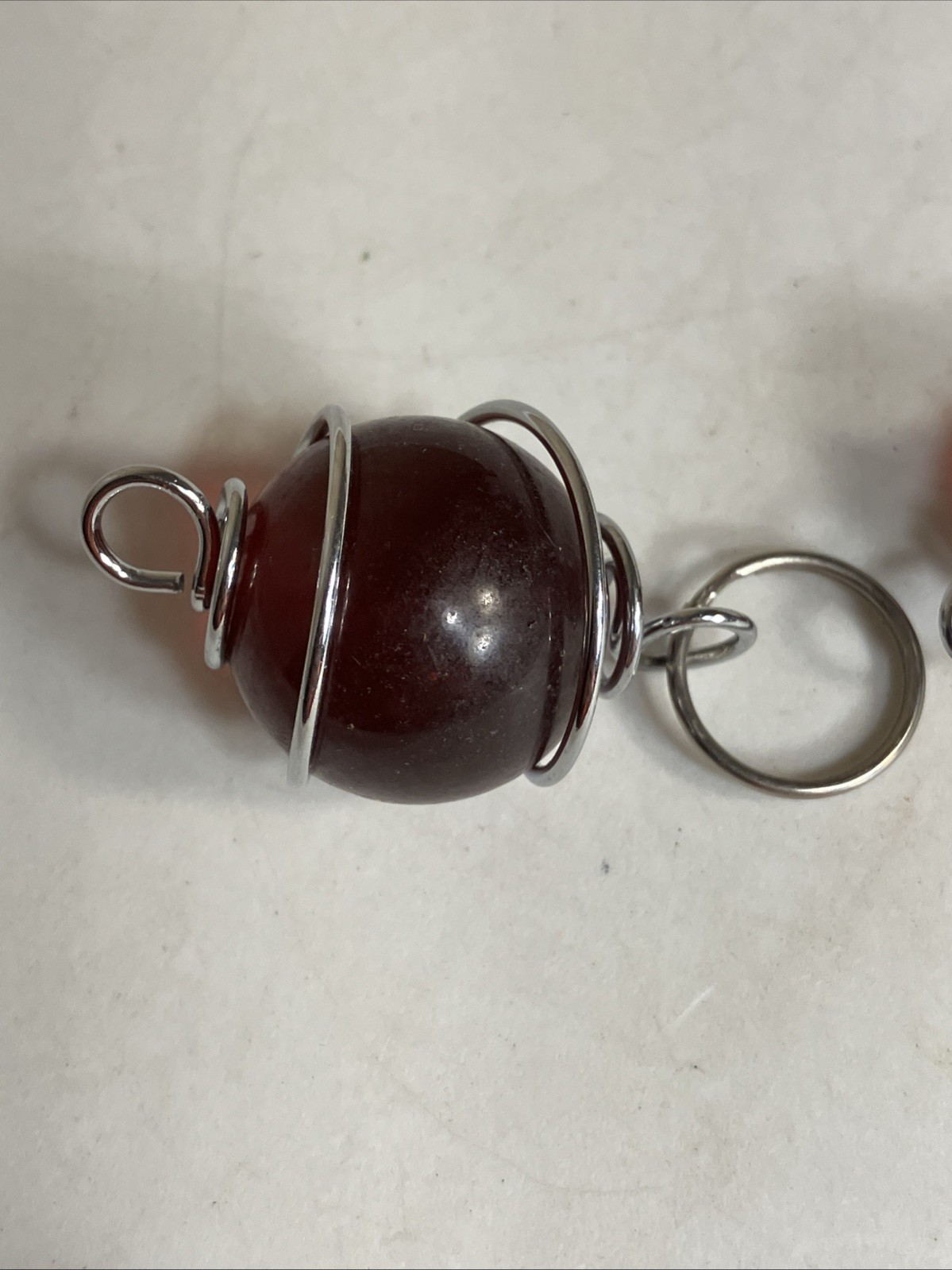 2 Large Beads For Craft Wrapped In Silver Tone Wire Vintage