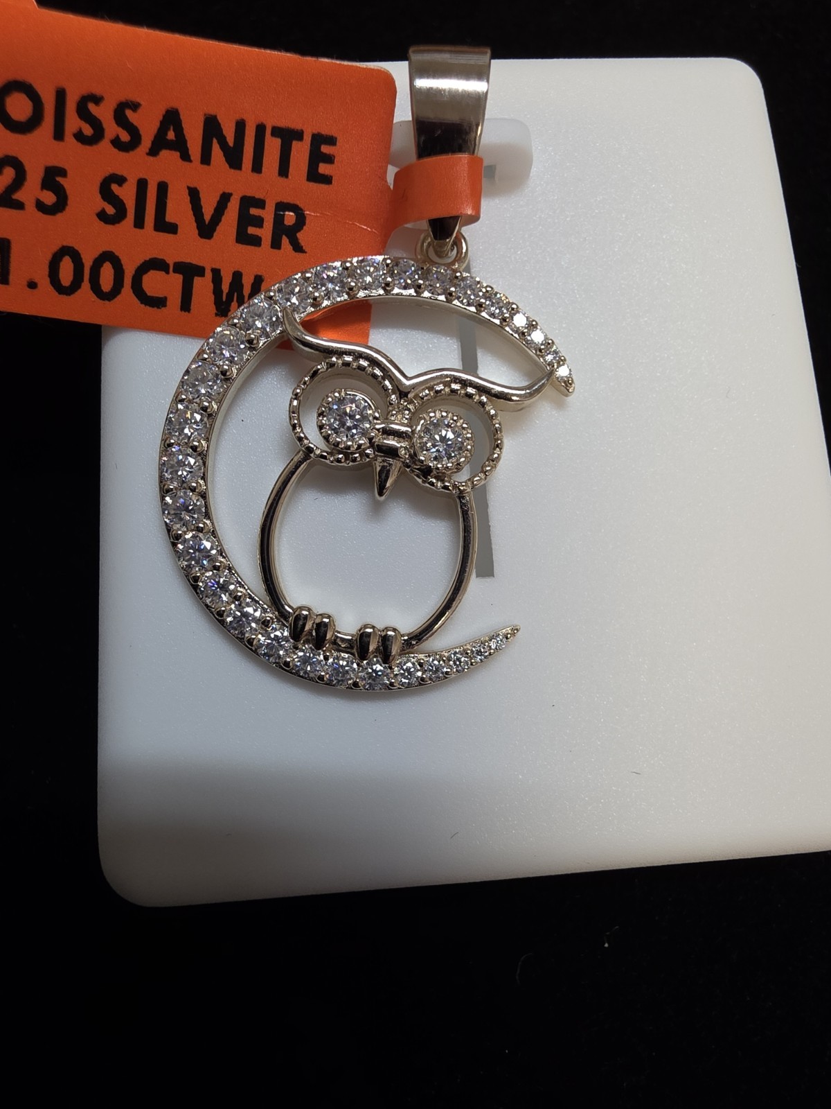 Owl Jewelry Pendant 1 ctw Moissanite 925 Sterling Silver