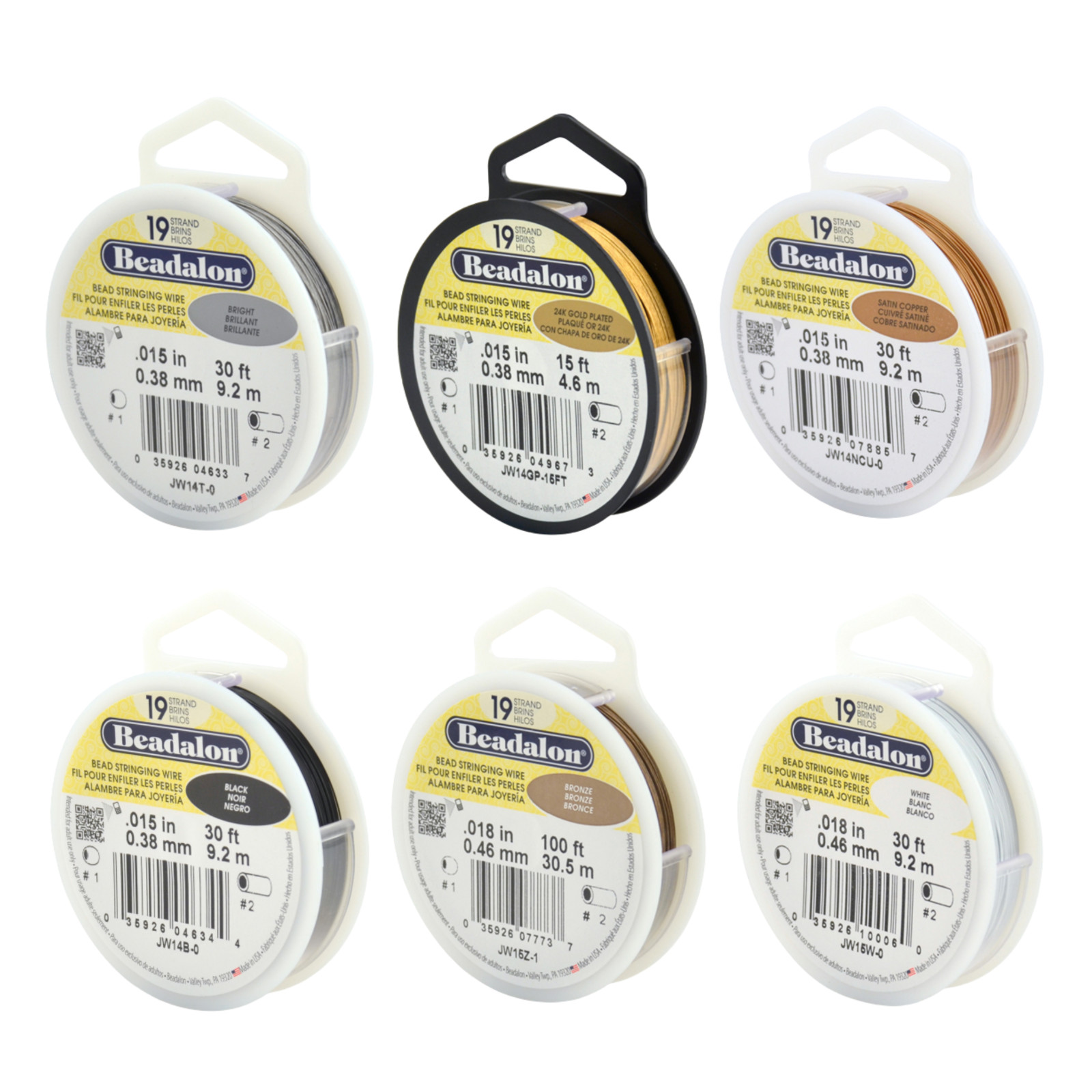 Beadalon® 19 Strand Bead Stringing Wire, many colors and sizes Made in USA