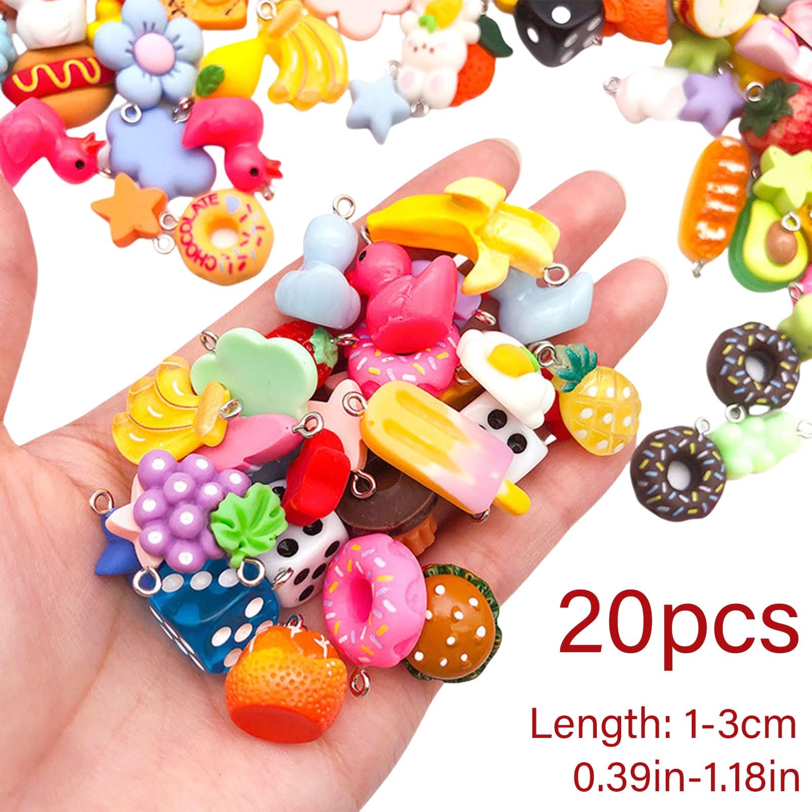 QERPON Pack of 20 Assorted Colorful Resin Charm 1-3cm, As Shown in Pictures