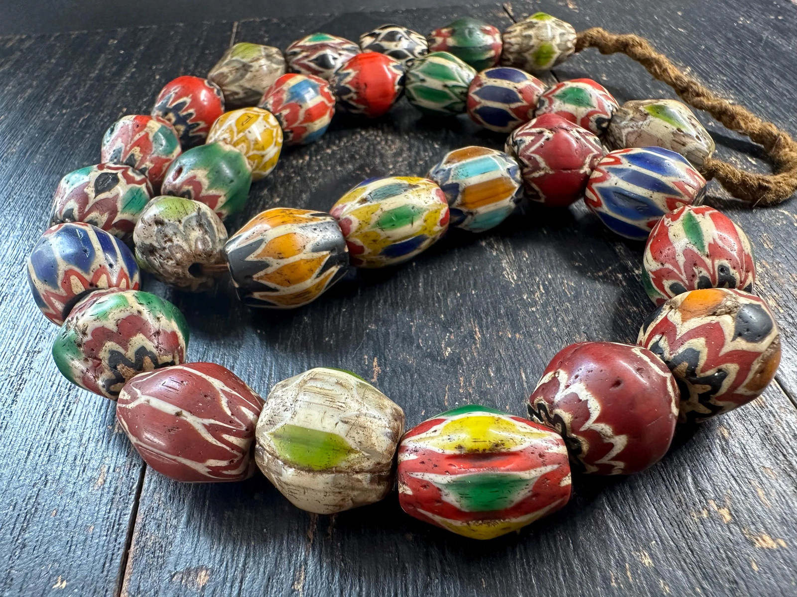 Vintage Chevron Trade Bead Necklace 23-24″ | Millefiori Glass | Multicolor