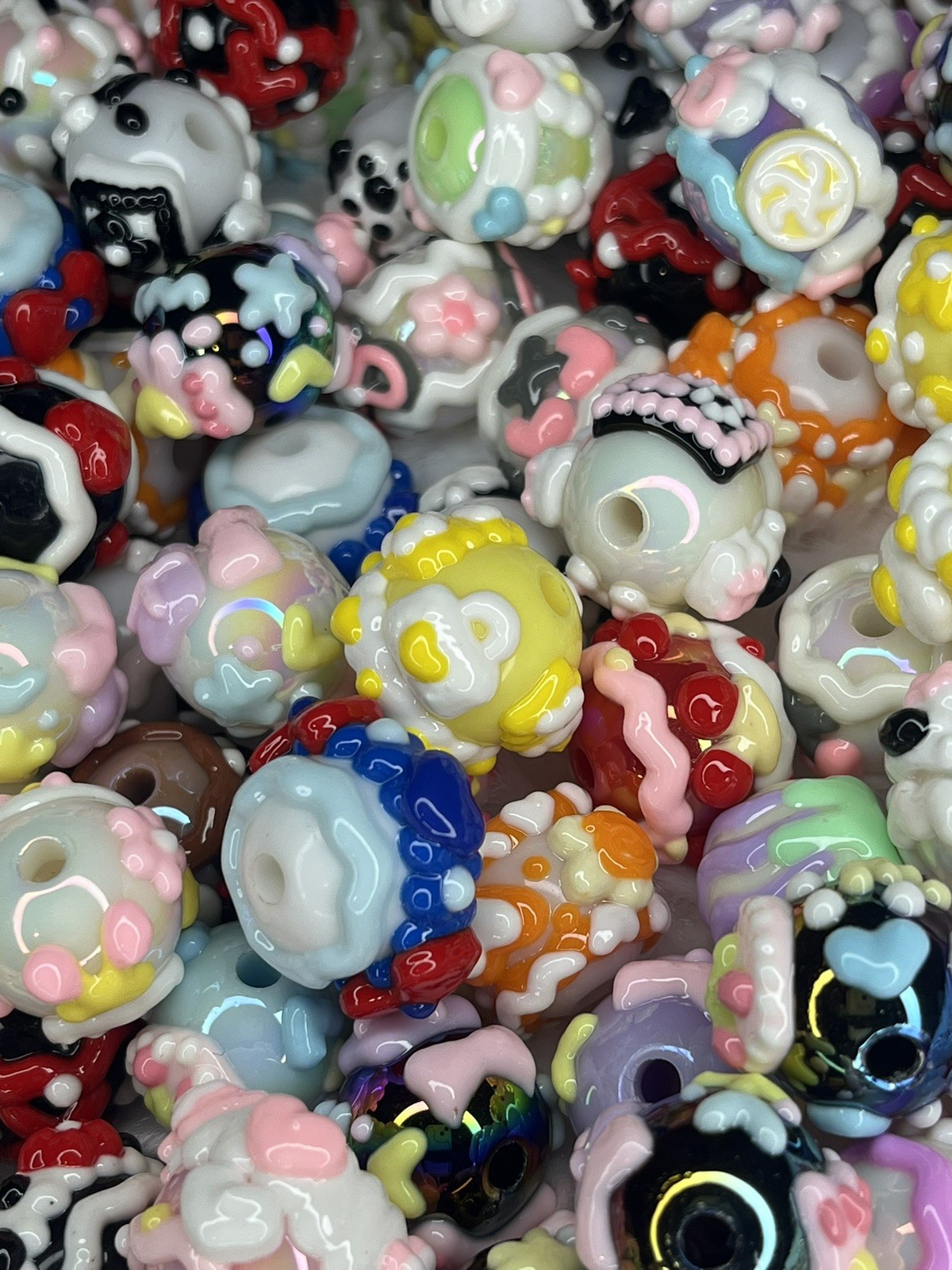50 Pieces 16mm Hand Painted Beads DIY Crafts, Pens, Key Chains Mixed Multi-Color