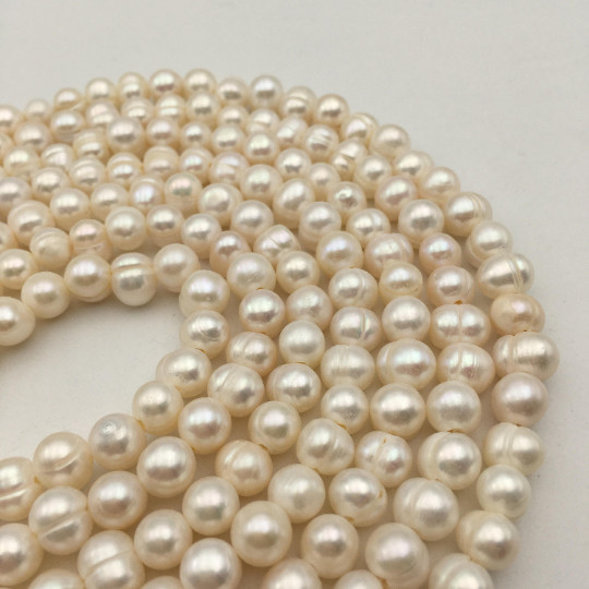 1.5mm Hole White Fresh water Pearl Potato Shape Beads 6mm 8mm 10mm 14″ Strand
