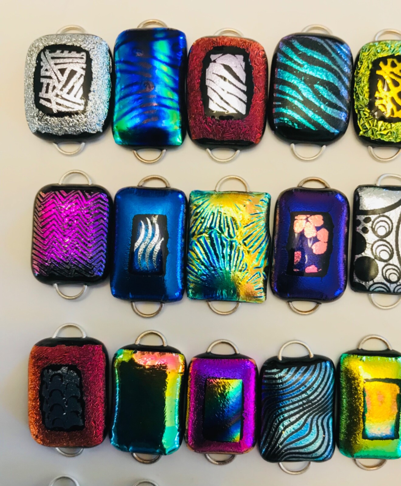Handmade – 50 Dichroic Glass Fused Links! 2 Hoops – 50 different – Regular size