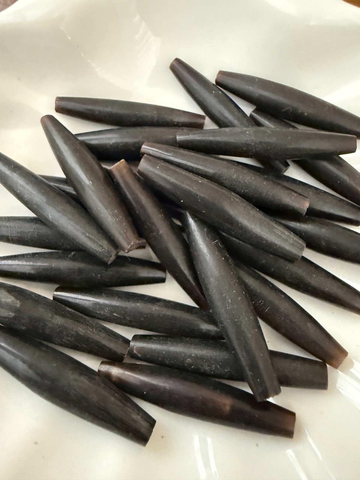 30 Beads Black Buffalo Bone Hair Pipe Tube Beads 1 1/2″