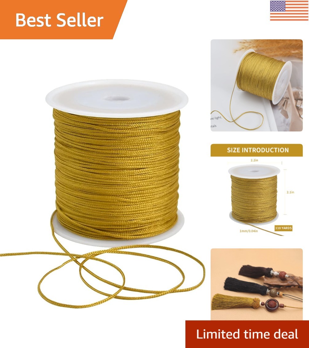 100 Yards of Gold Macrame Cord – 1mm Satin String for DIY Jewelry Making