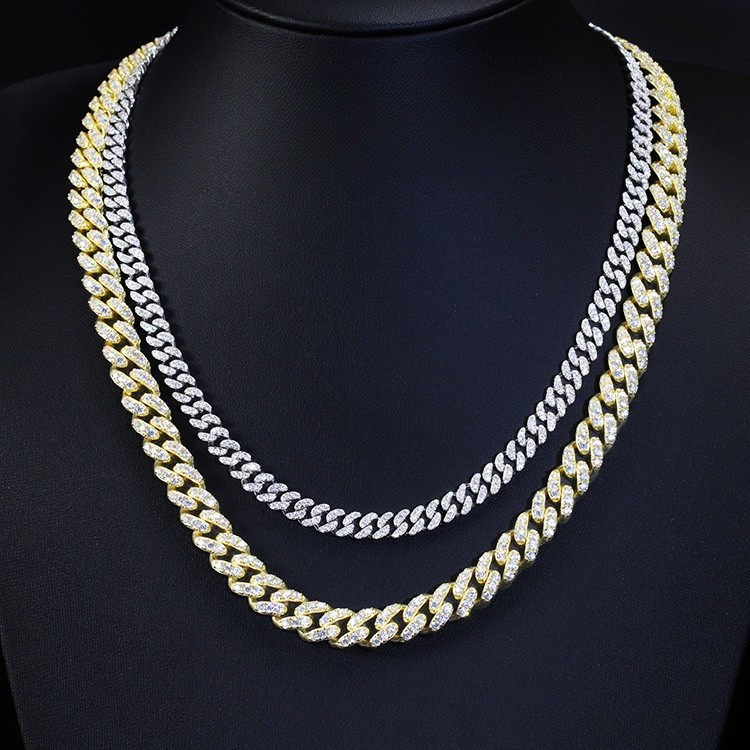 925 Solid Silver Miami Cuban Chain Moissanite Diamond Necklace 6-10 mm Width