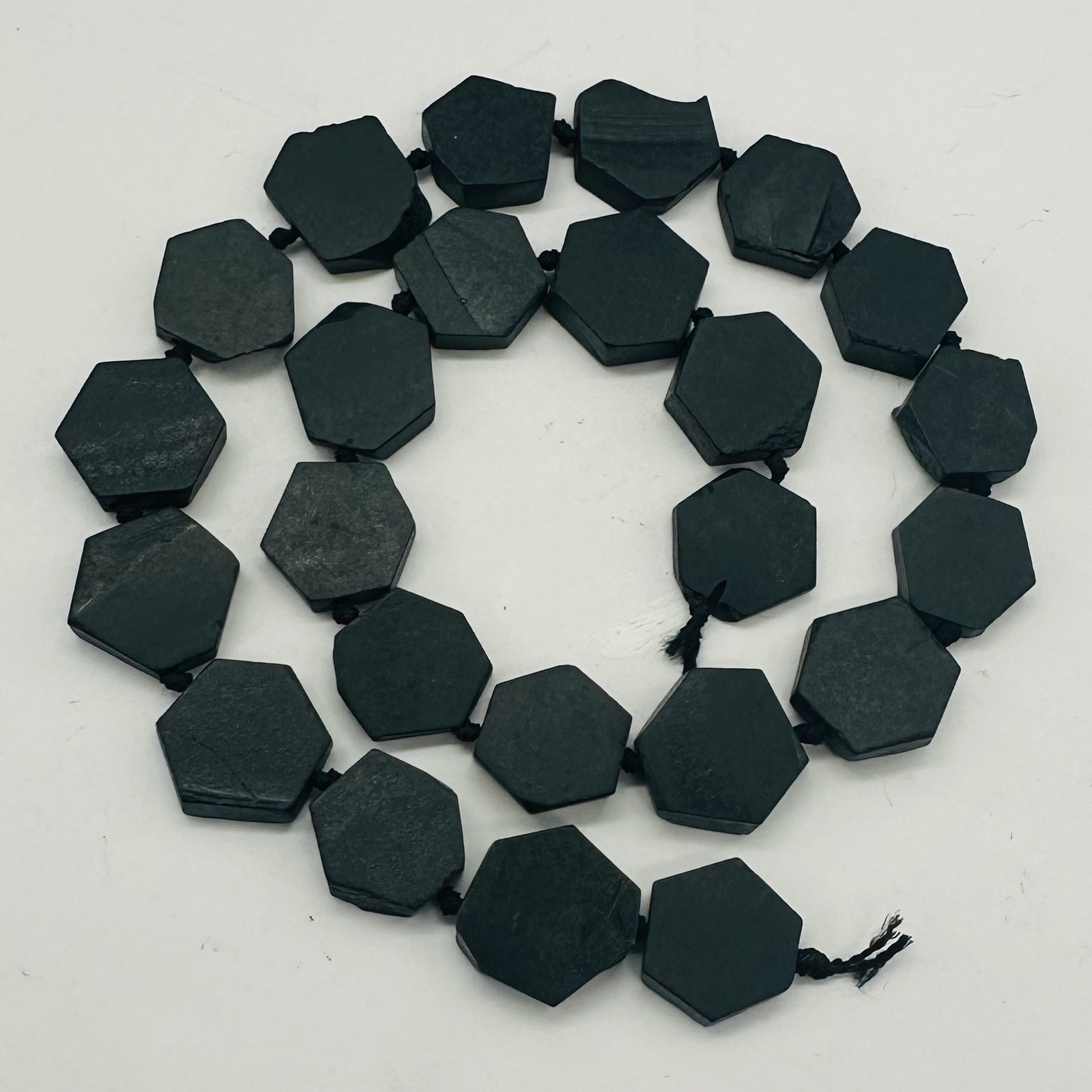 Black Stone – Africa Hexagon Bead Strand | 17x15x5mm | Black Matte | 22 Beads |