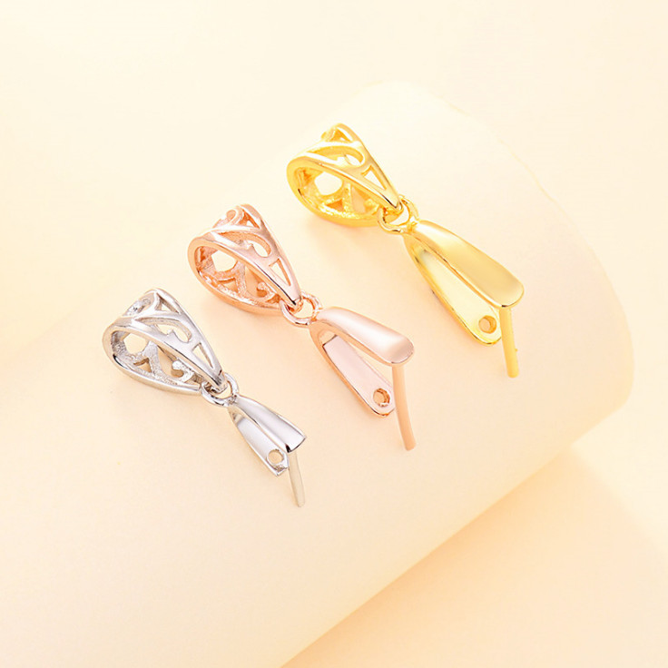 S925 Sterling Silver Pinch Bail Clip Clasp Slider Pendant Connector Findings DIY