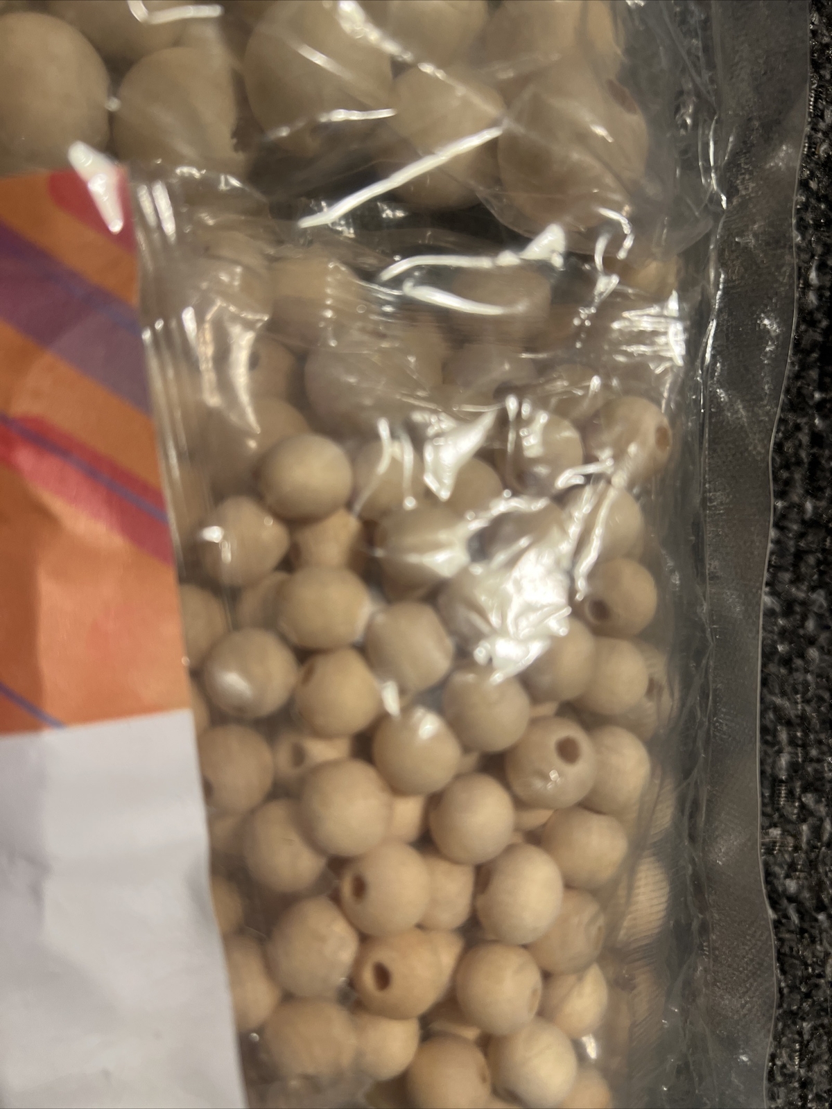 Unfinished Natural Wood Beads Loose Assorted Sizes Unknown Count Sealed
