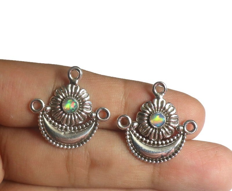 handmade jewelry making Natural opal supply sterling silver fire opal connector