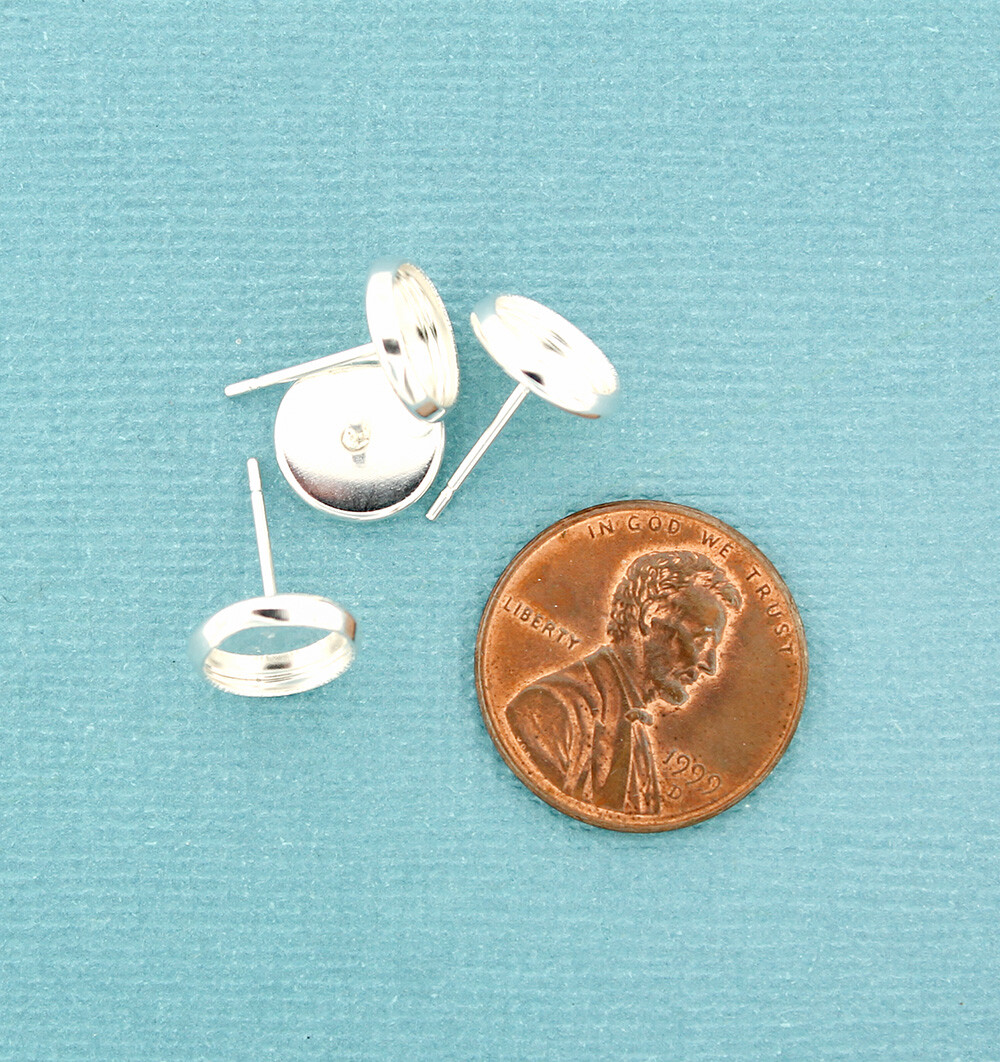 Stainless Steel Earrings – Stud Cabochon – 10mm – 20 Pieces or 10 Pairs – Z1050