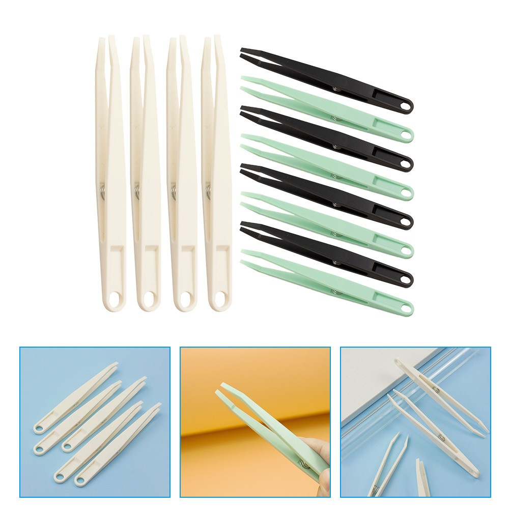 12Pcs Hobby Tweezers Flat Tip ABS Material for DIY Crafts Jewelry Tools