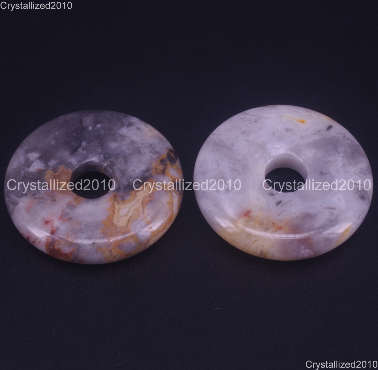 Natural Gemstone Donut Peace Buckle Pi Disc Charm Healing Pendant Beads 30mm