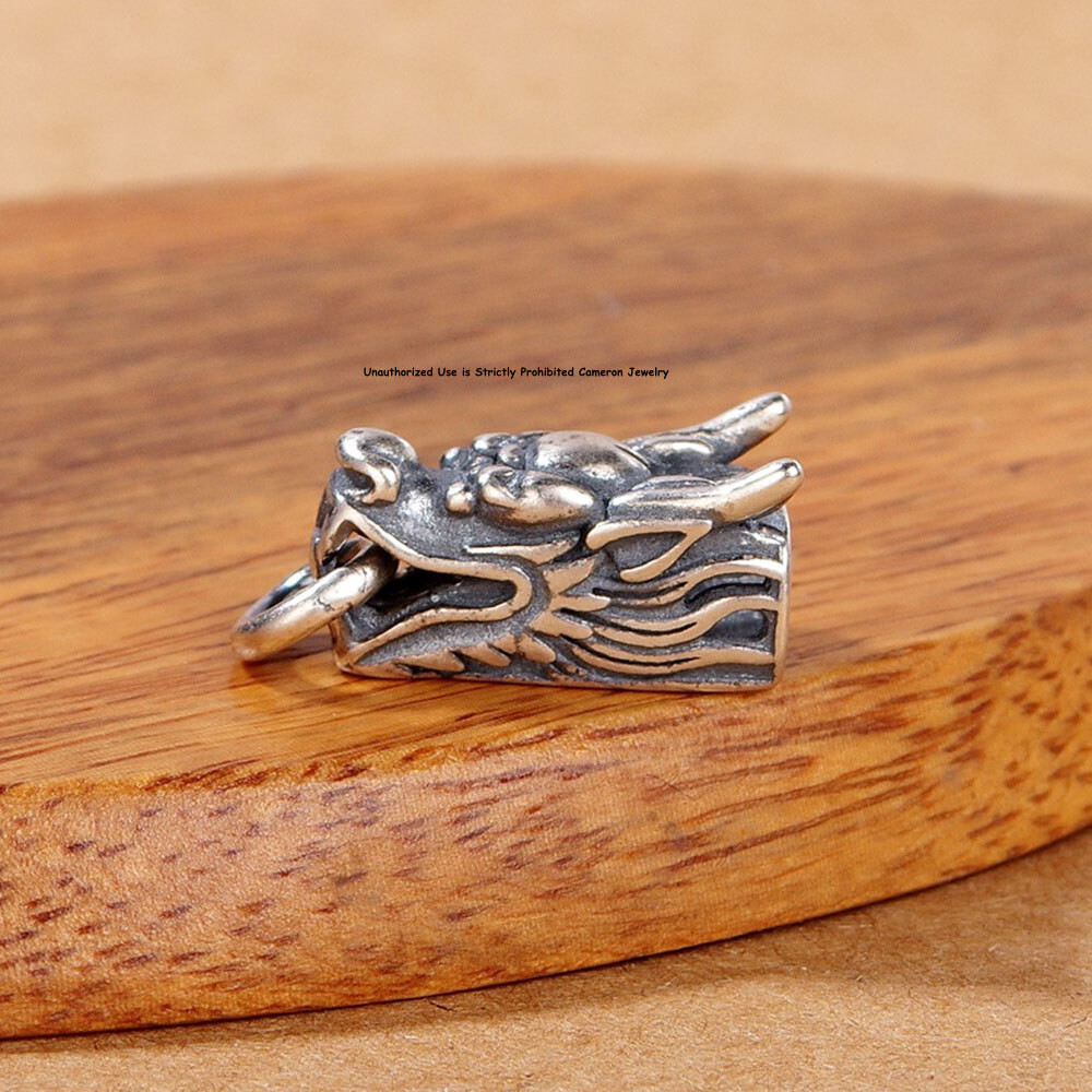 1Pcs Pure S925 Sterling Silver Men Women Lucky Dragon Head Bead Pendant 3.5-4G