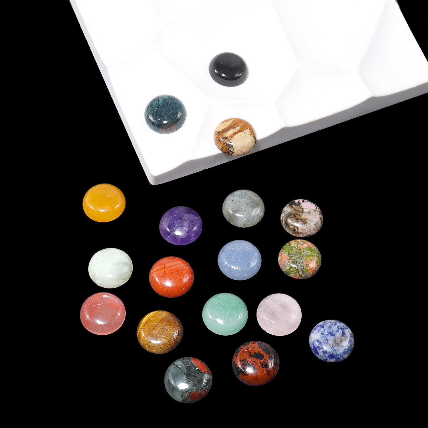 16/18/20mm Natural Stone Round Ring Face Stone Cabochon Gemstone Mix 30pcs
