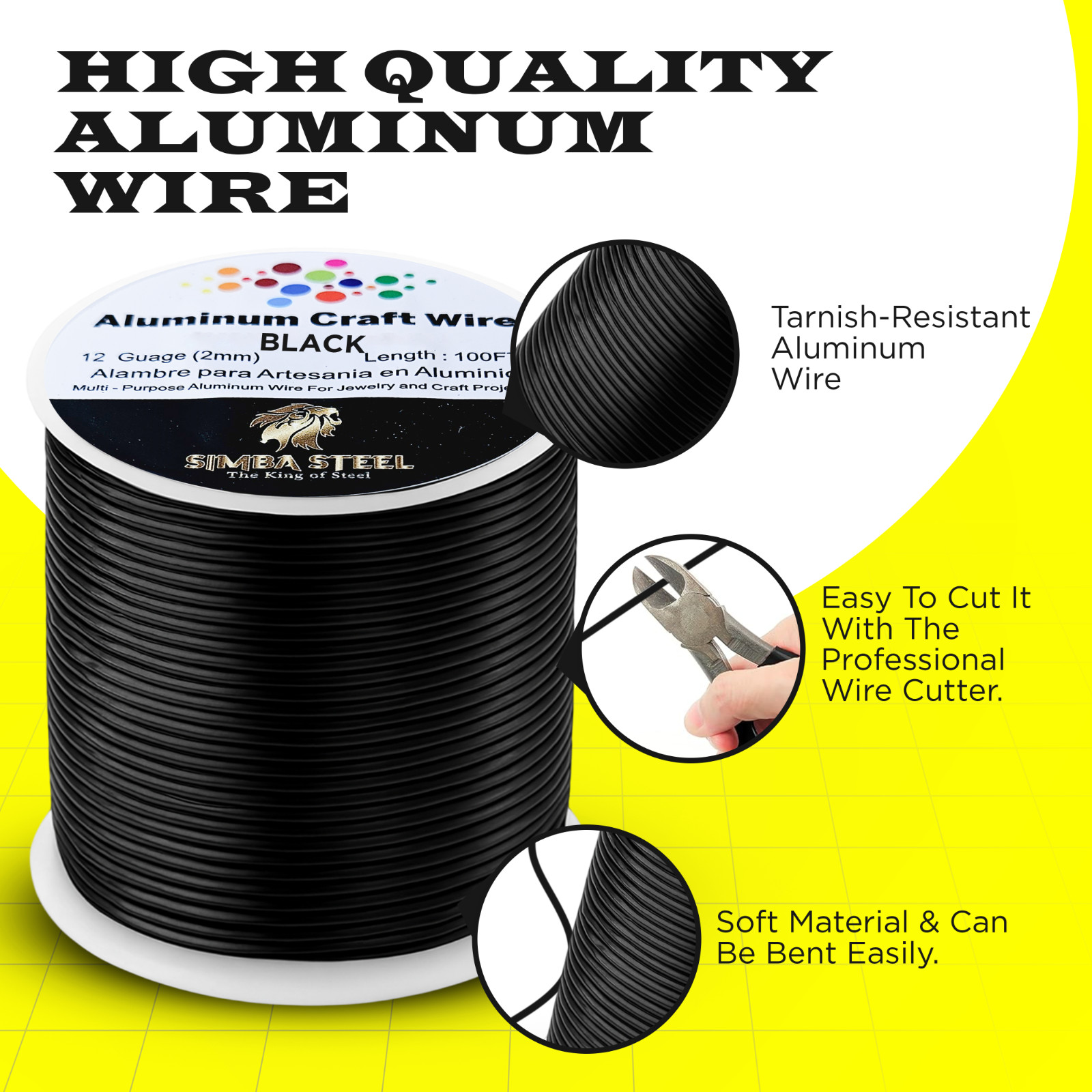 Black Aluminum Wire 12 Ga x 100 FT 2.0mm Jewelry Wrapping Craft Wire Soft Round