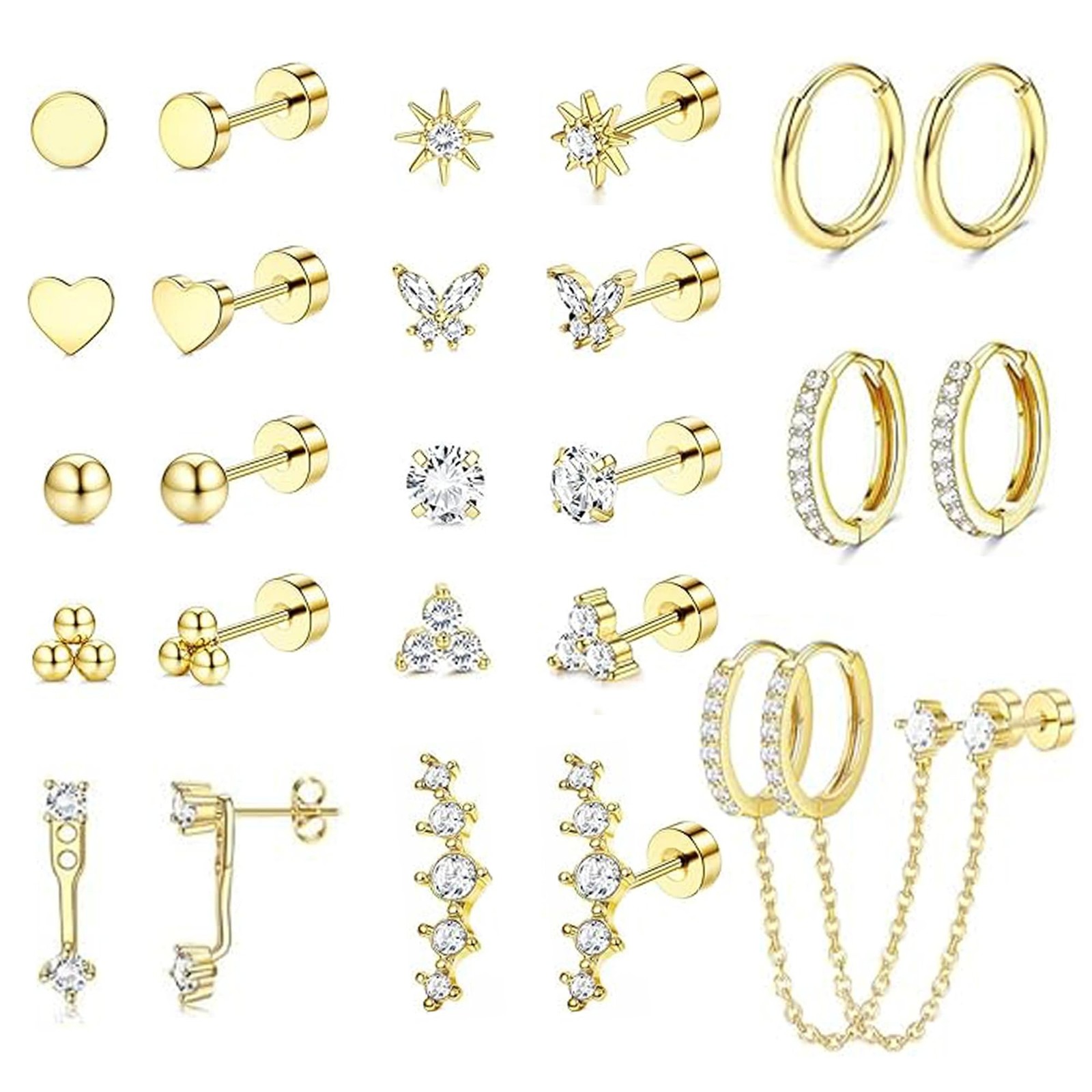 Gold Earrings for Women Hypoallergenic 20G Surgical Stainless Steel Flat Back…