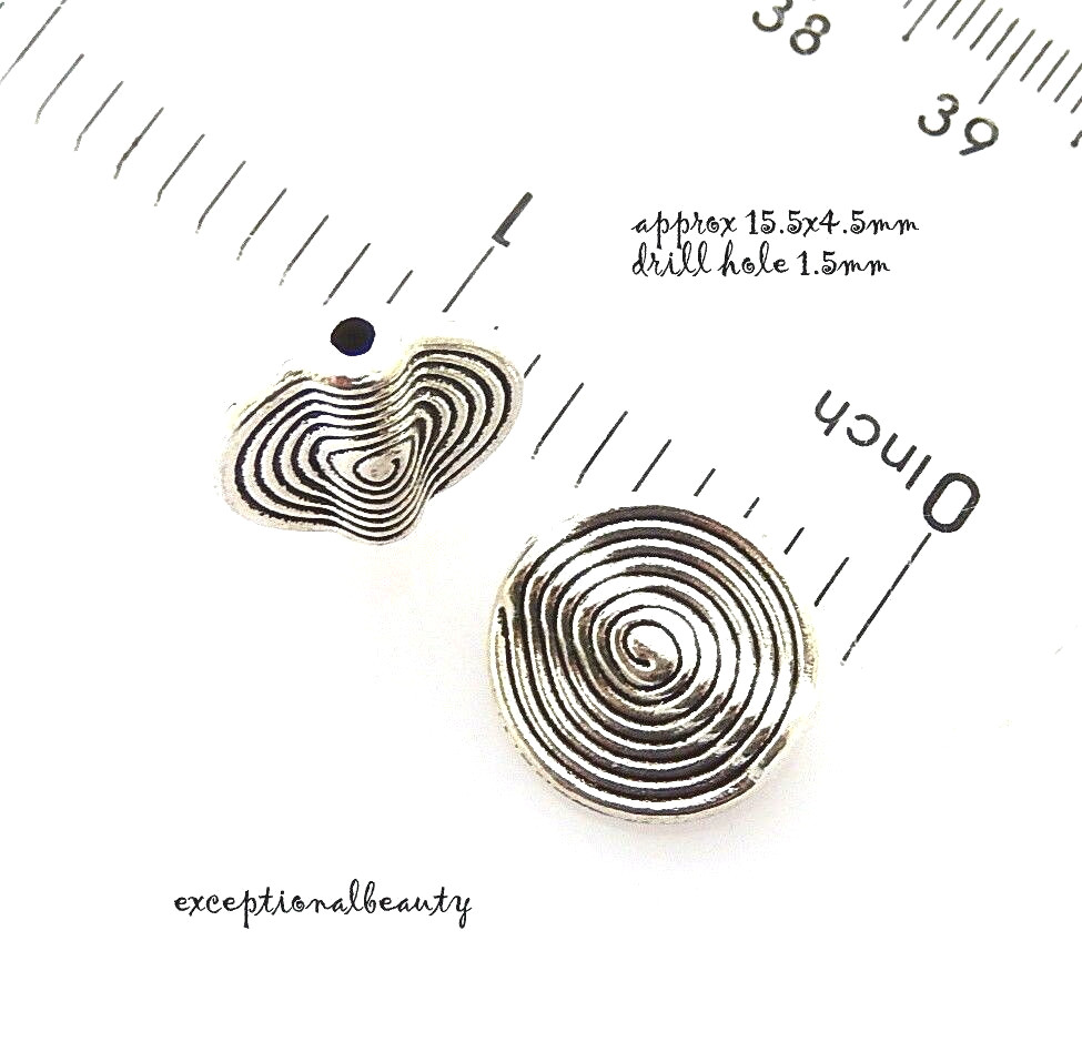 10 Antiqued Tibetan Silver 15.5mm Two Sided Spiral Coil Paddle Coin Beads