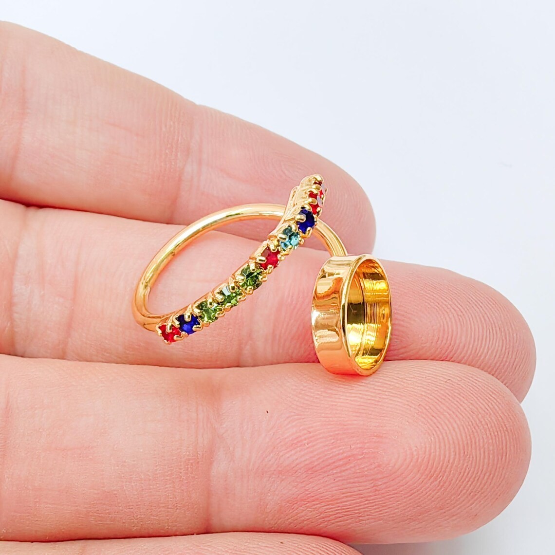 Adjustable Ring Blank Base Bezel Colorful Setting 10mm 24k Shiny Gold G37409