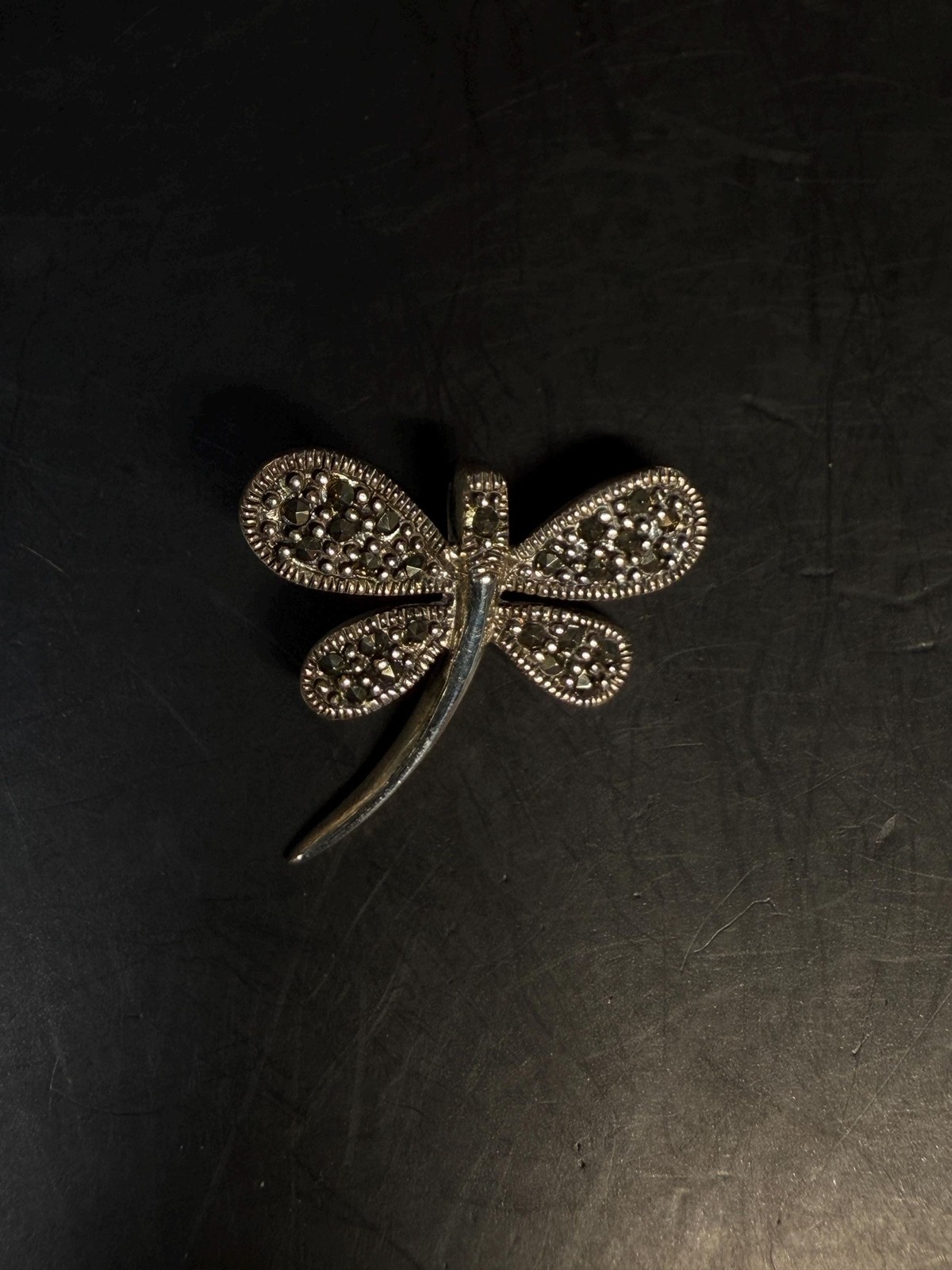 Sterling Silver Marcasite Dragonfly Pendant 925