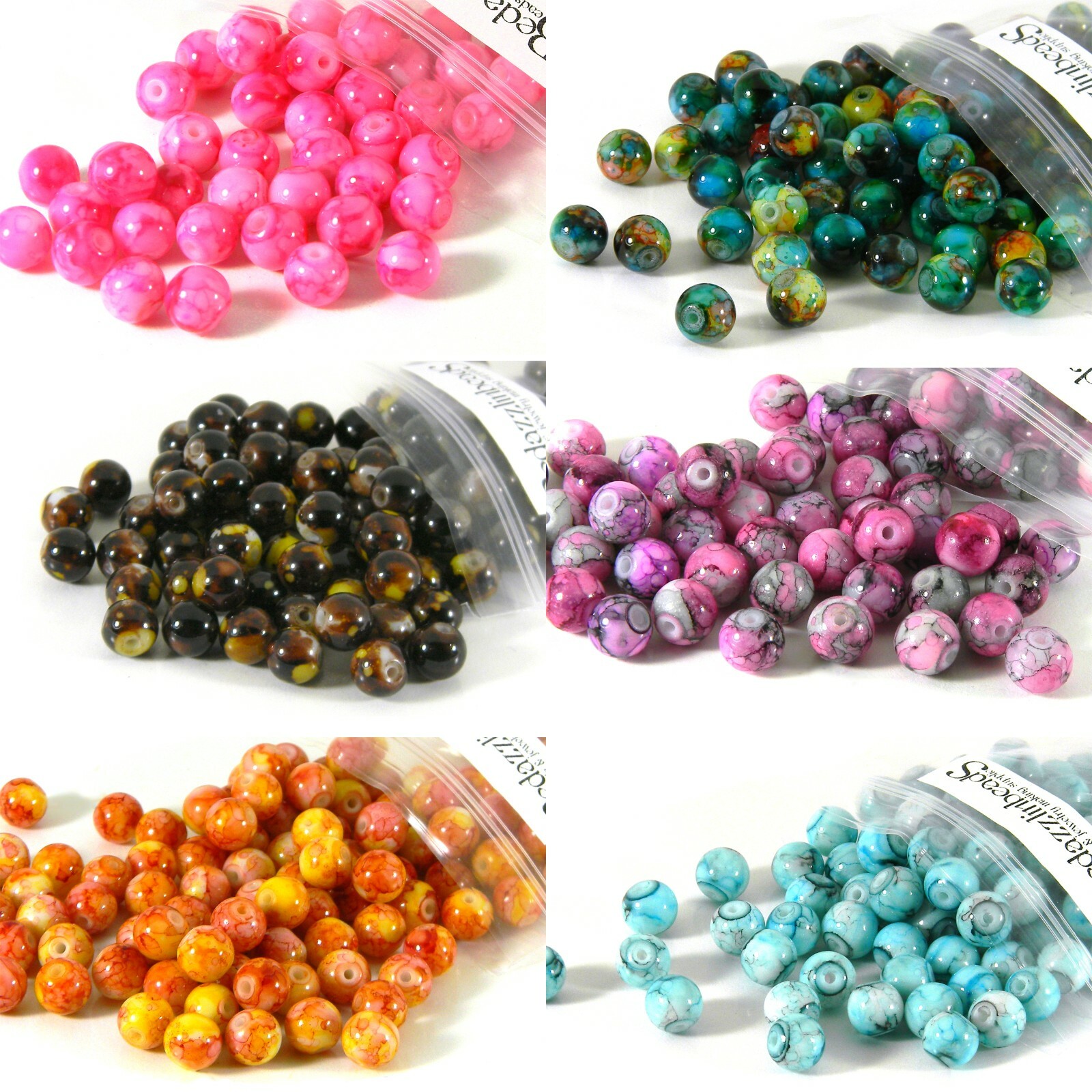 100 Marbled Tie Dye 8mm Round Loose Multicolored Glass Beads For Jewelry Making