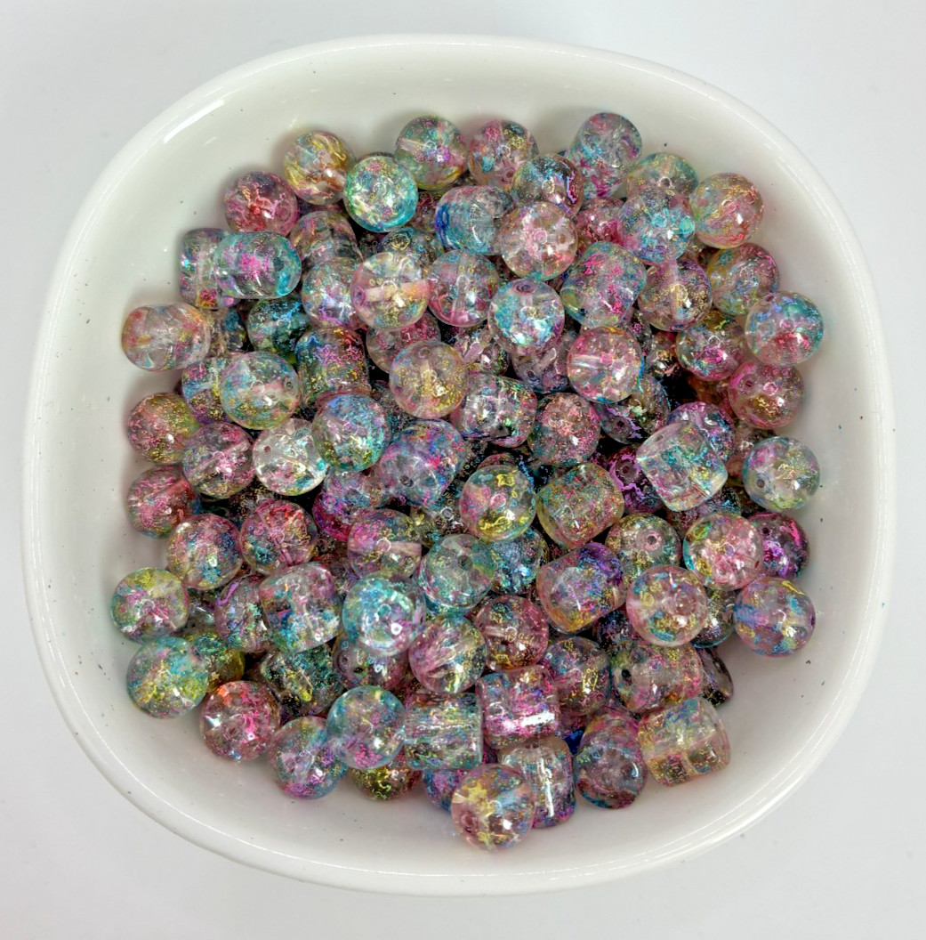“Coral Reef” Painted Glass Bead Mix 8mm round and tubes beads 120 beads 4oz